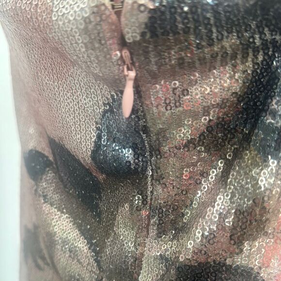 Anthropologie One Shoulder Sequin Floral Dress - Pink and Black - Picture 5 of 6